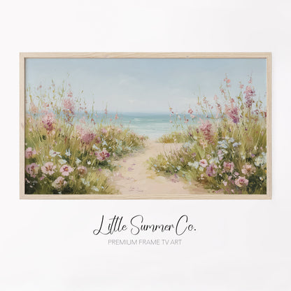 Wildflower Beach Path Frame TV Art displayed on a TV