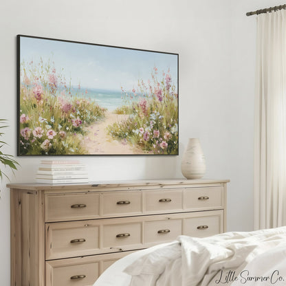 Wildflower Beach Path Frame TV Art displayed on a TV