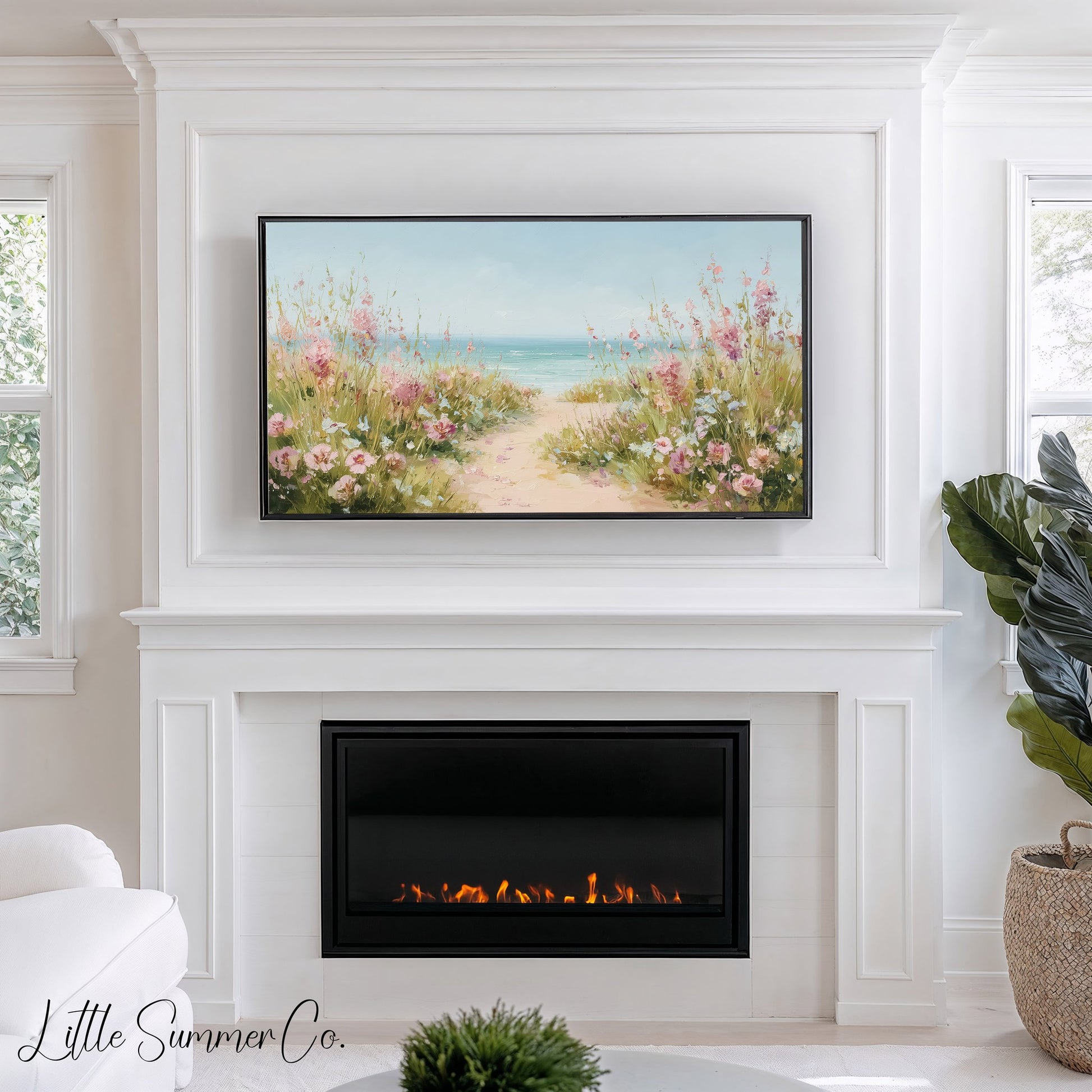 Wildflower Beach Path Frame TV Art displayed on a TV
