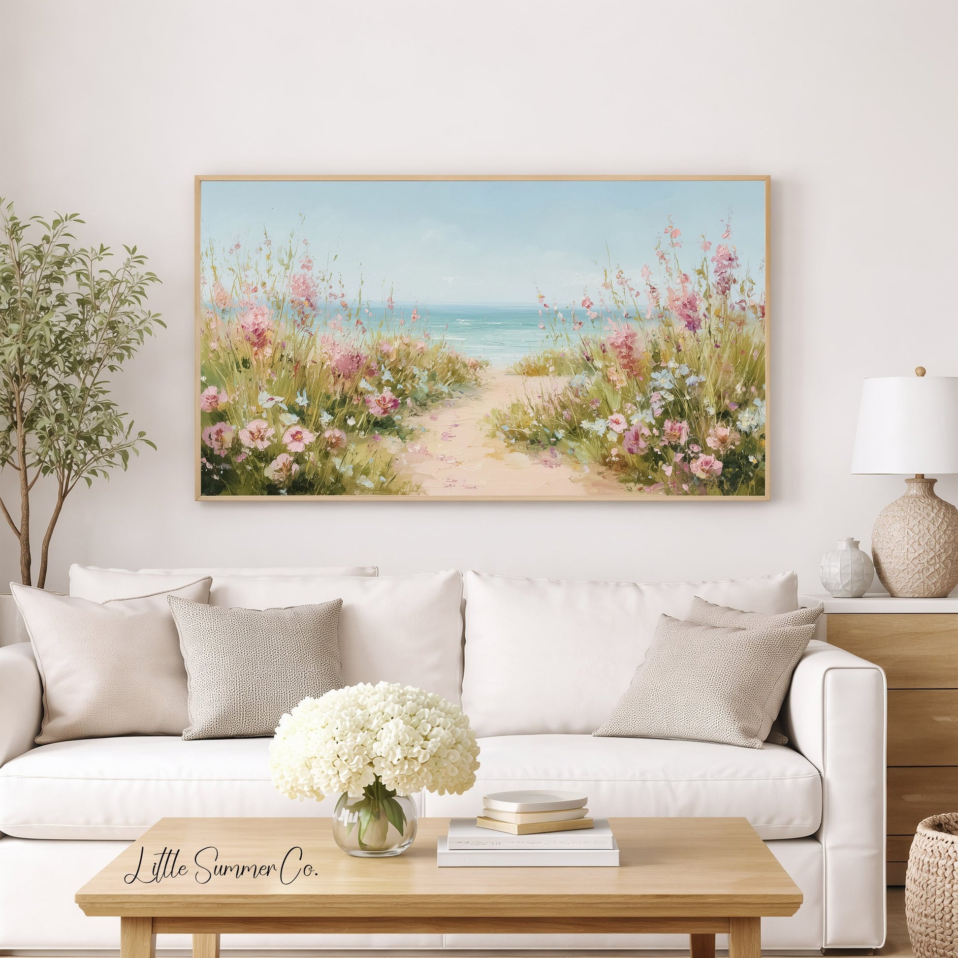 Wildflower Beach Path Frame TV Art displayed on a TV