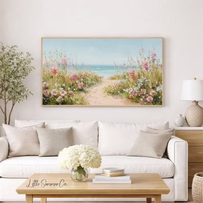 Wildflower Beach Path Frame TV Art displayed on a TV