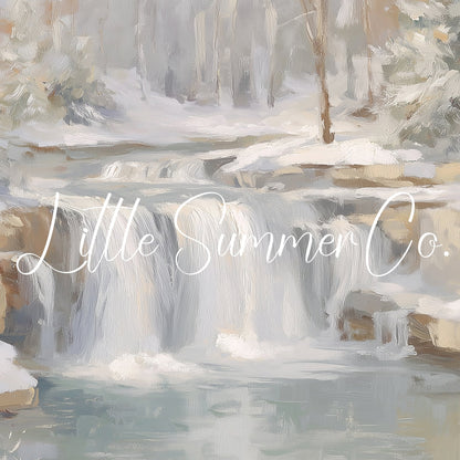 Snowy Forest Waterfall Frame TV Art displayed on a TV