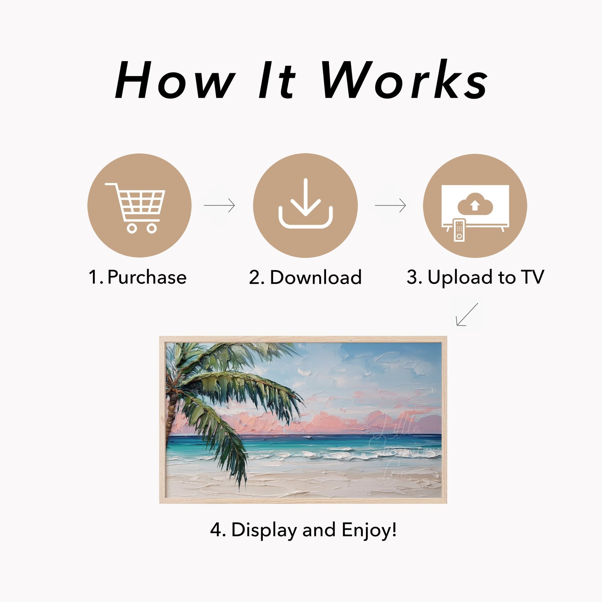 Tropical Beach with Palm Tree Frame TV Art displayed on a TV
