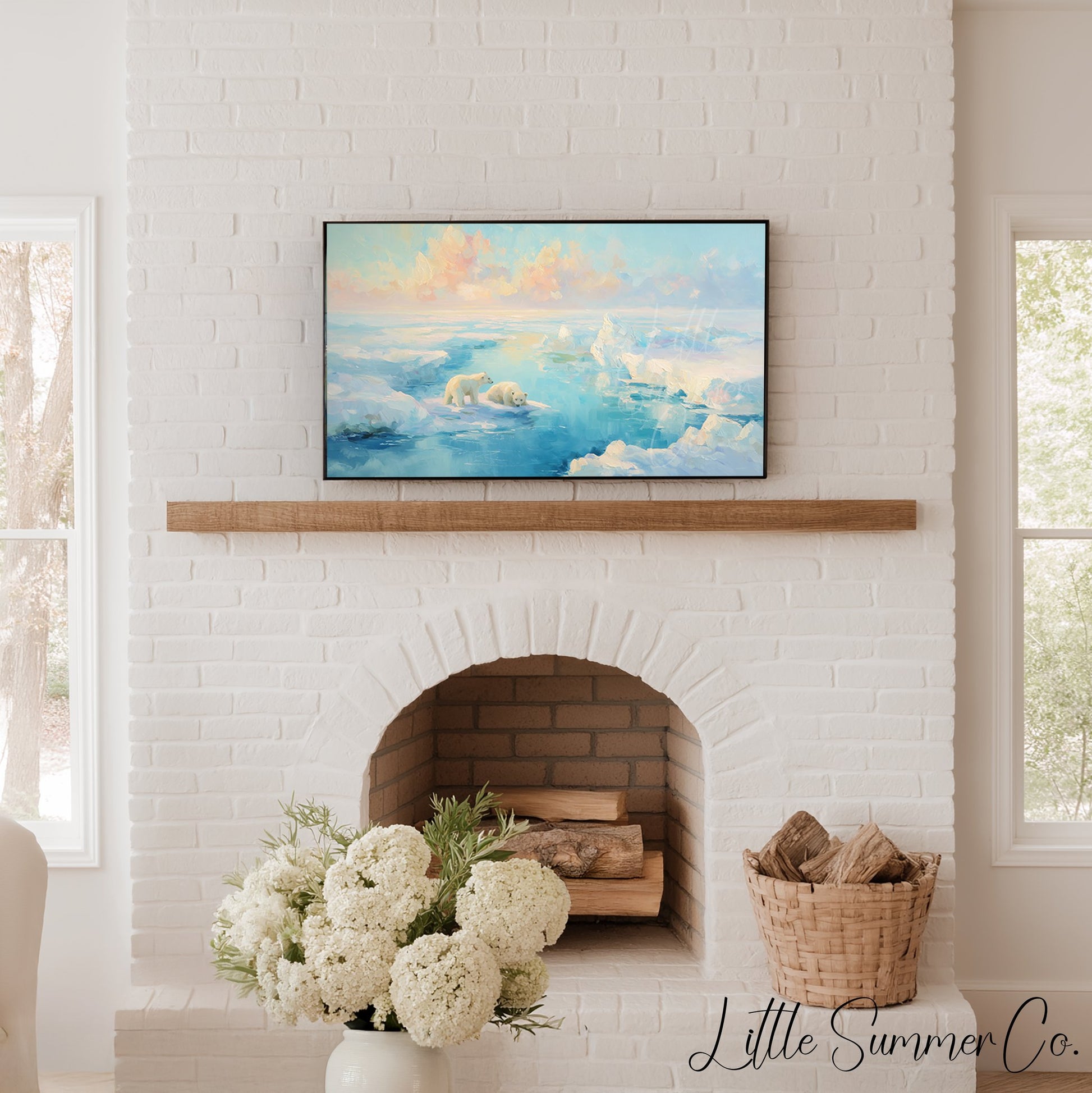 Polar Bears on Arctic Ice Frame TV Art displayed on a TV