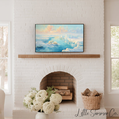 Polar Bears on Arctic Ice Frame TV Art displayed on a TV