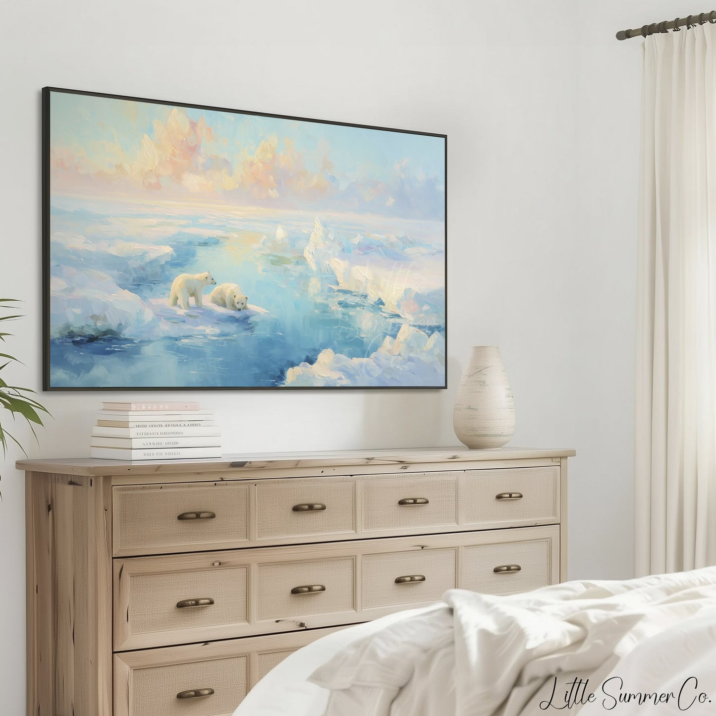 Polar Bears on Arctic Ice Frame TV Art displayed on a TV