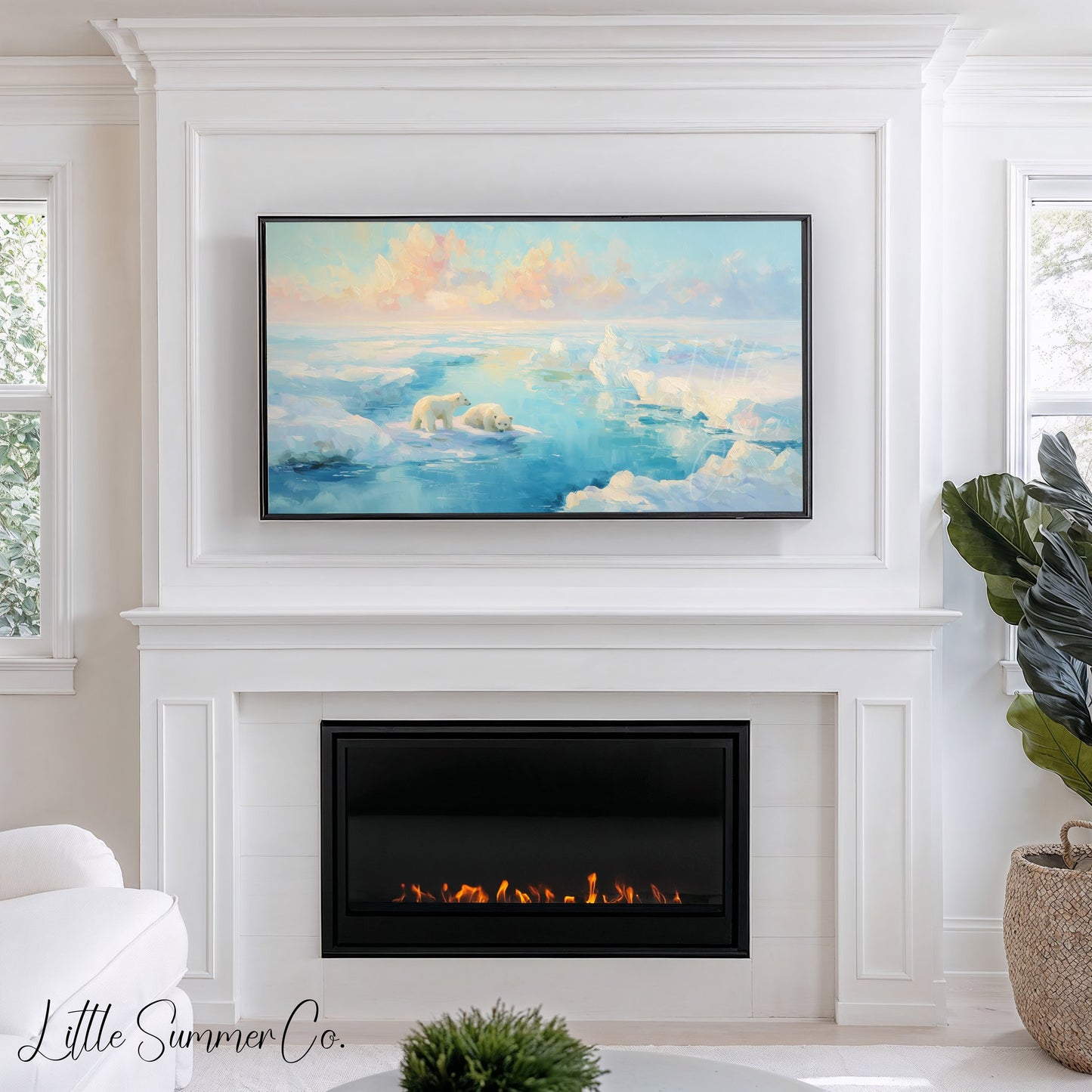 Polar Bears on Arctic Ice Frame TV Art displayed on a TV