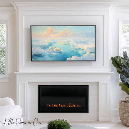 Polar Bears on Arctic Ice Frame TV Art displayed on a TV