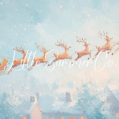 Santa's Sleigh over Snowy Village Frame TV Art displayed on a TV
