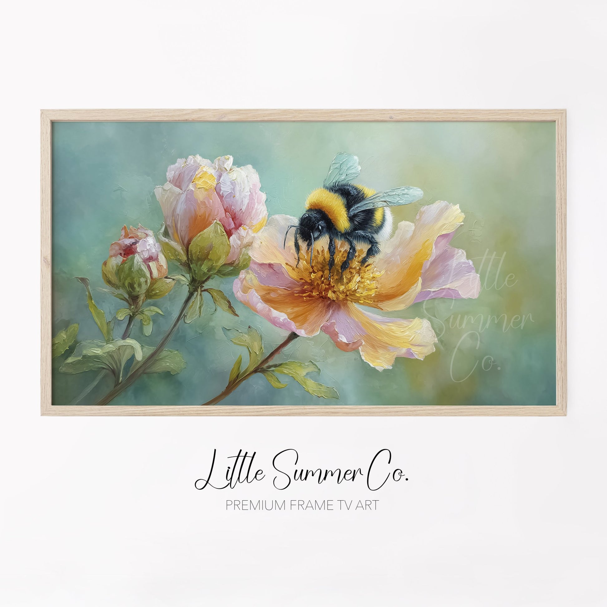 Bumblebee Flower Frame TV Art displayed on a TV