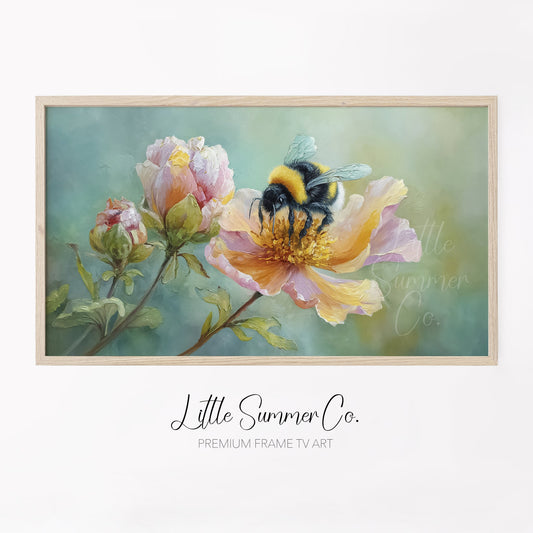 Bumblebee Flower Frame TV Art displayed on a TV