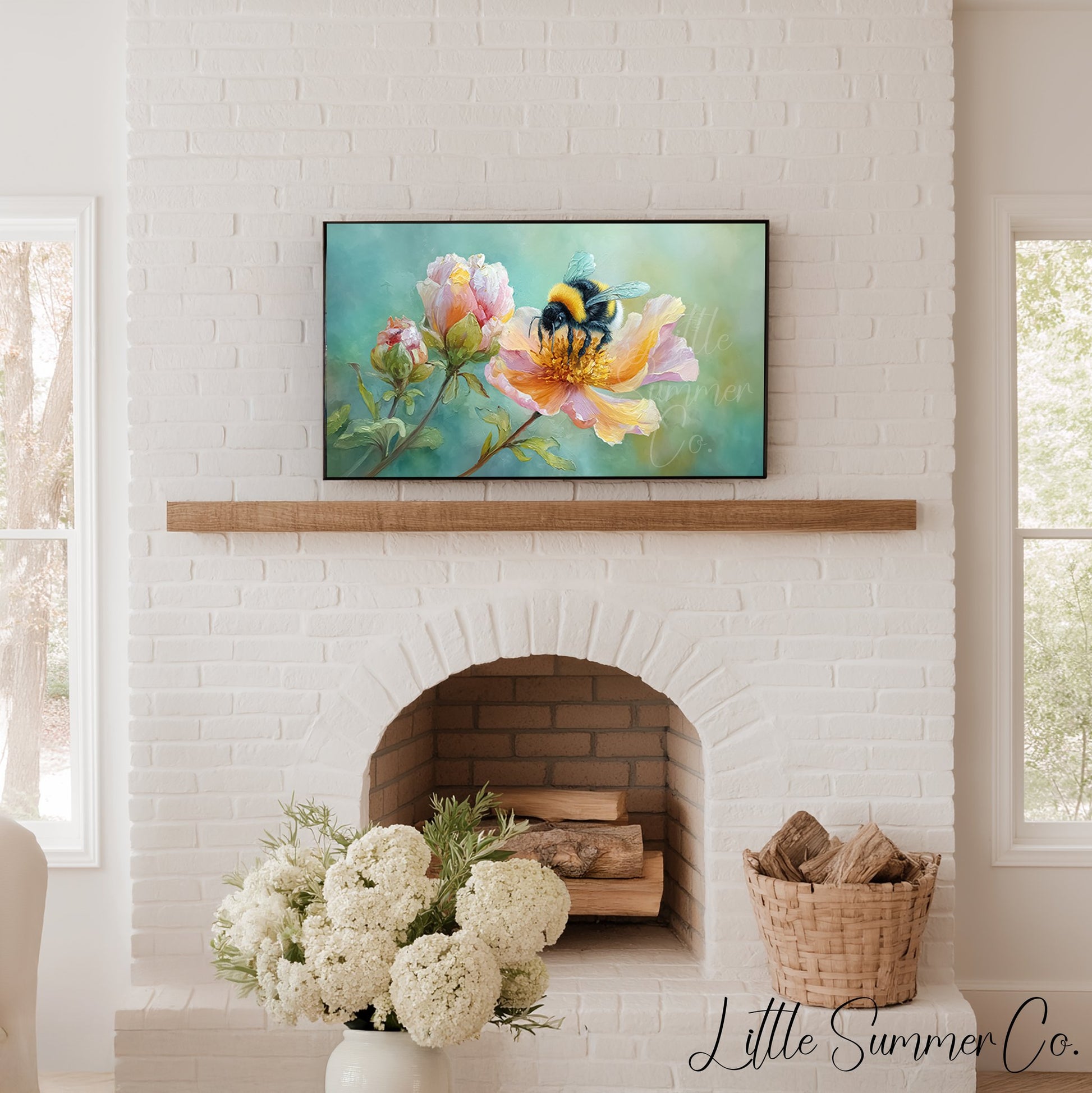 Bumblebee Flower Frame TV Art displayed on a TV