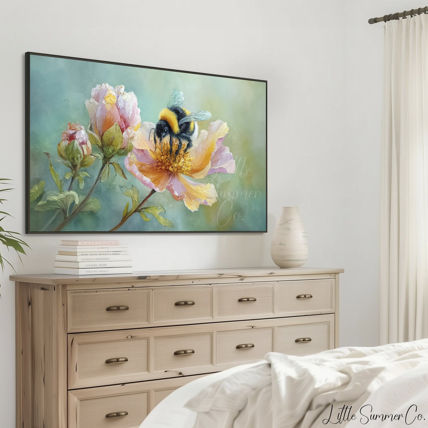 Bumblebee Flower Frame TV Art displayed on a TV