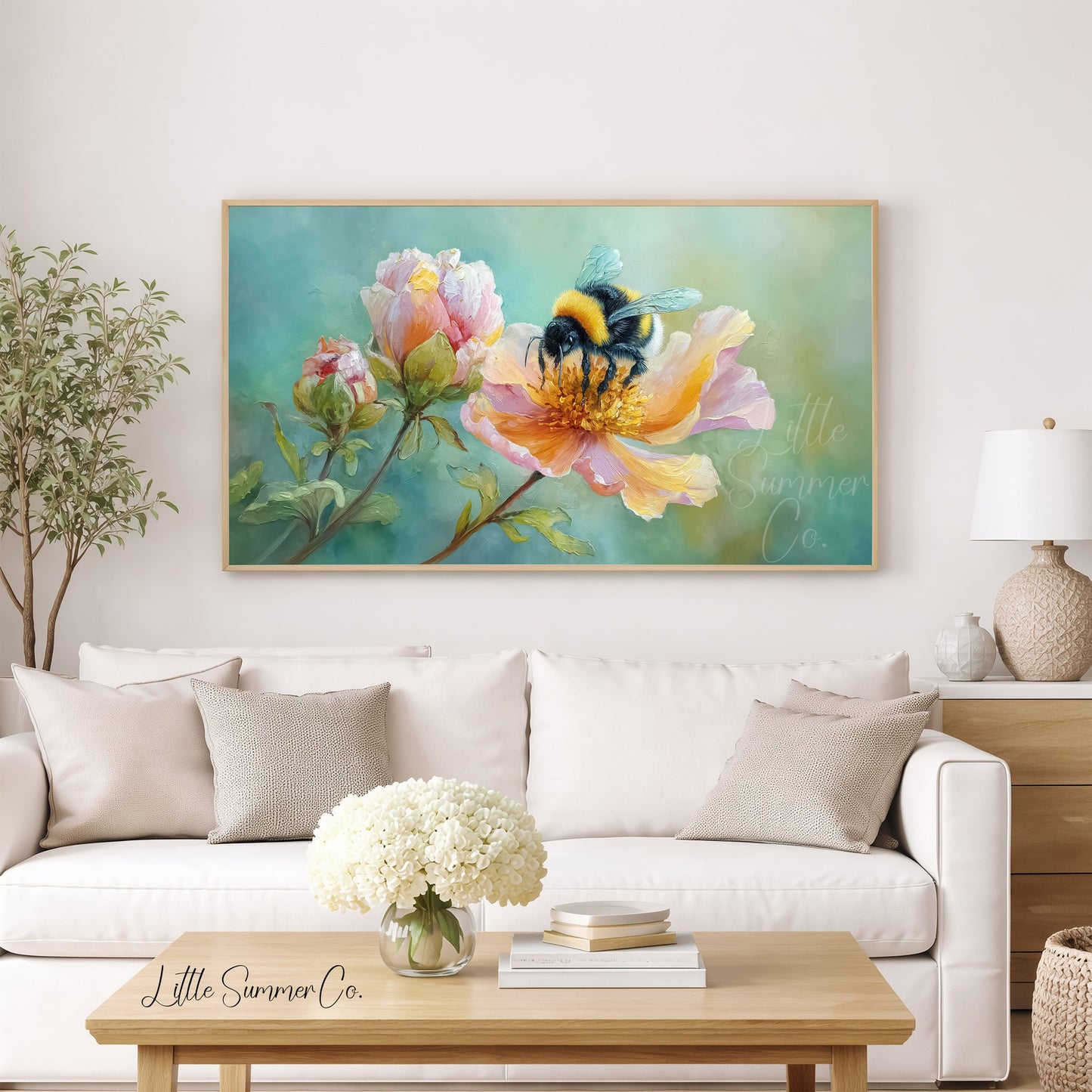 Bumblebee Flower Frame TV Art displayed on a TV