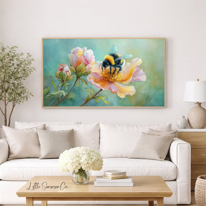 Bumblebee Flower Frame TV Art displayed on a TV