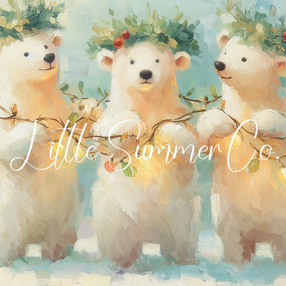 Polar Bear Cubs with Holly Frame TV Art displayed on a TV
