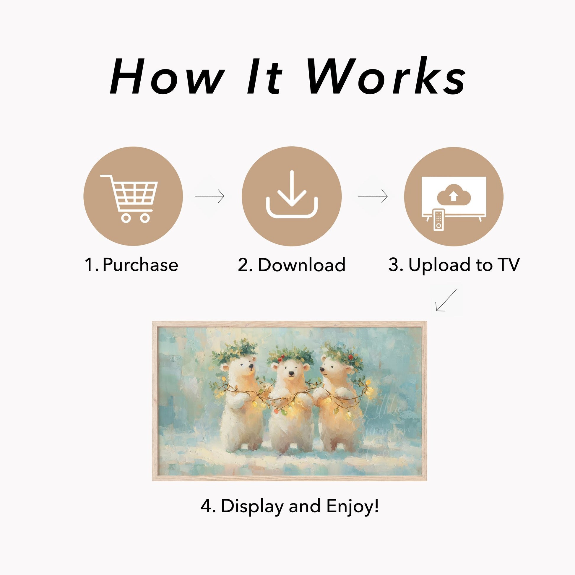 Polar Bear Cubs with Holly Frame TV Art displayed on a TV