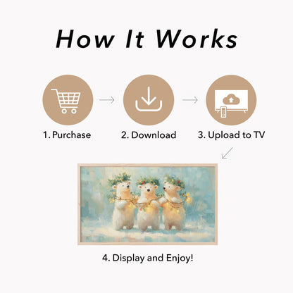 Polar Bear Cubs with Holly Frame TV Art displayed on a TV