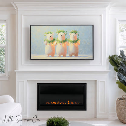 Polar Bears with Christmas Lights Frame TV Art displayed on a TV