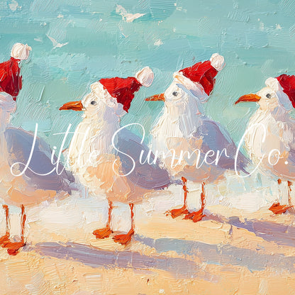 Christmas Seagulls on the Beach Frame TV Art displayed on a TV