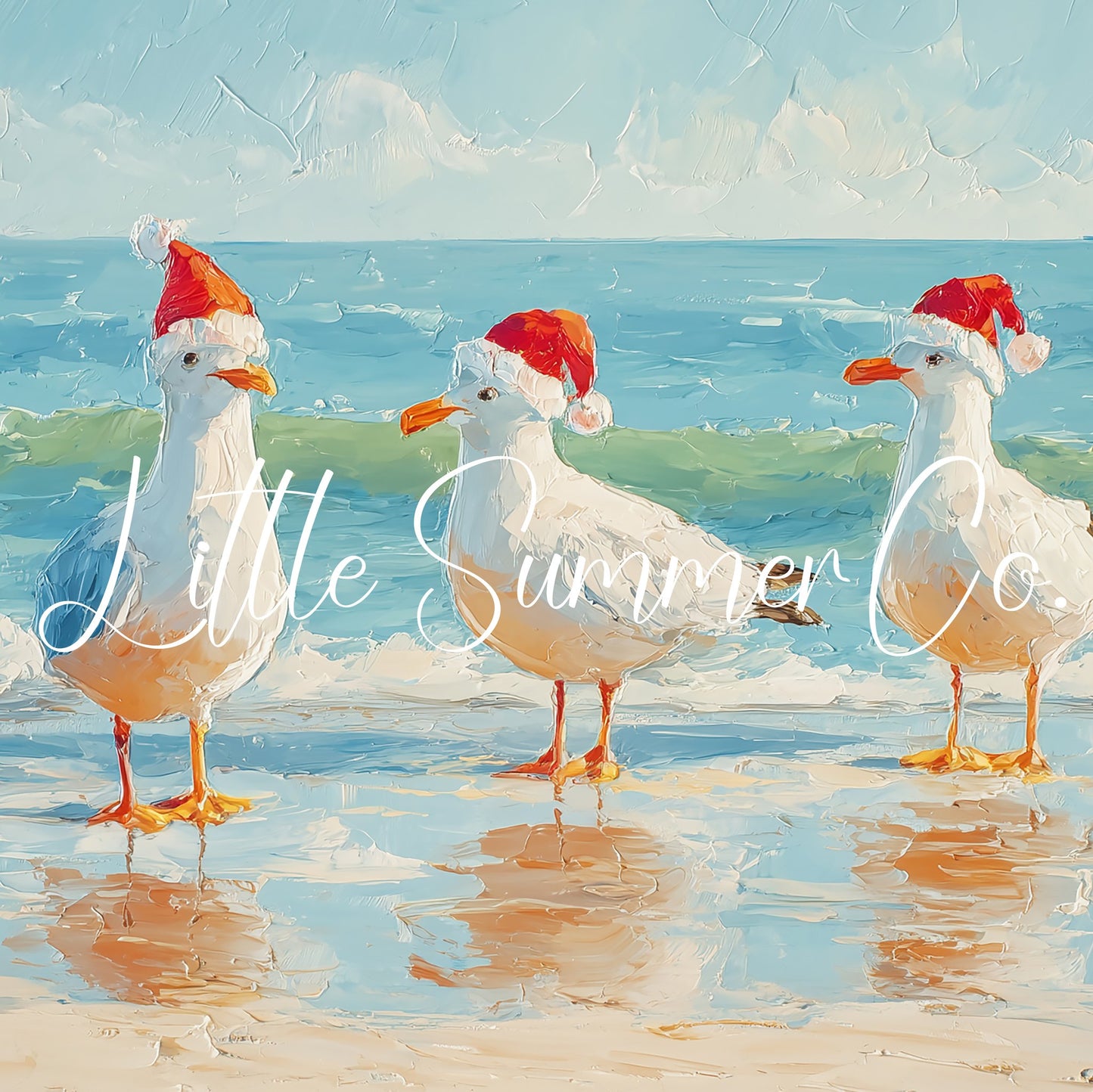 Seagulls in Santa Hats Frame TV Art displayed on a TV