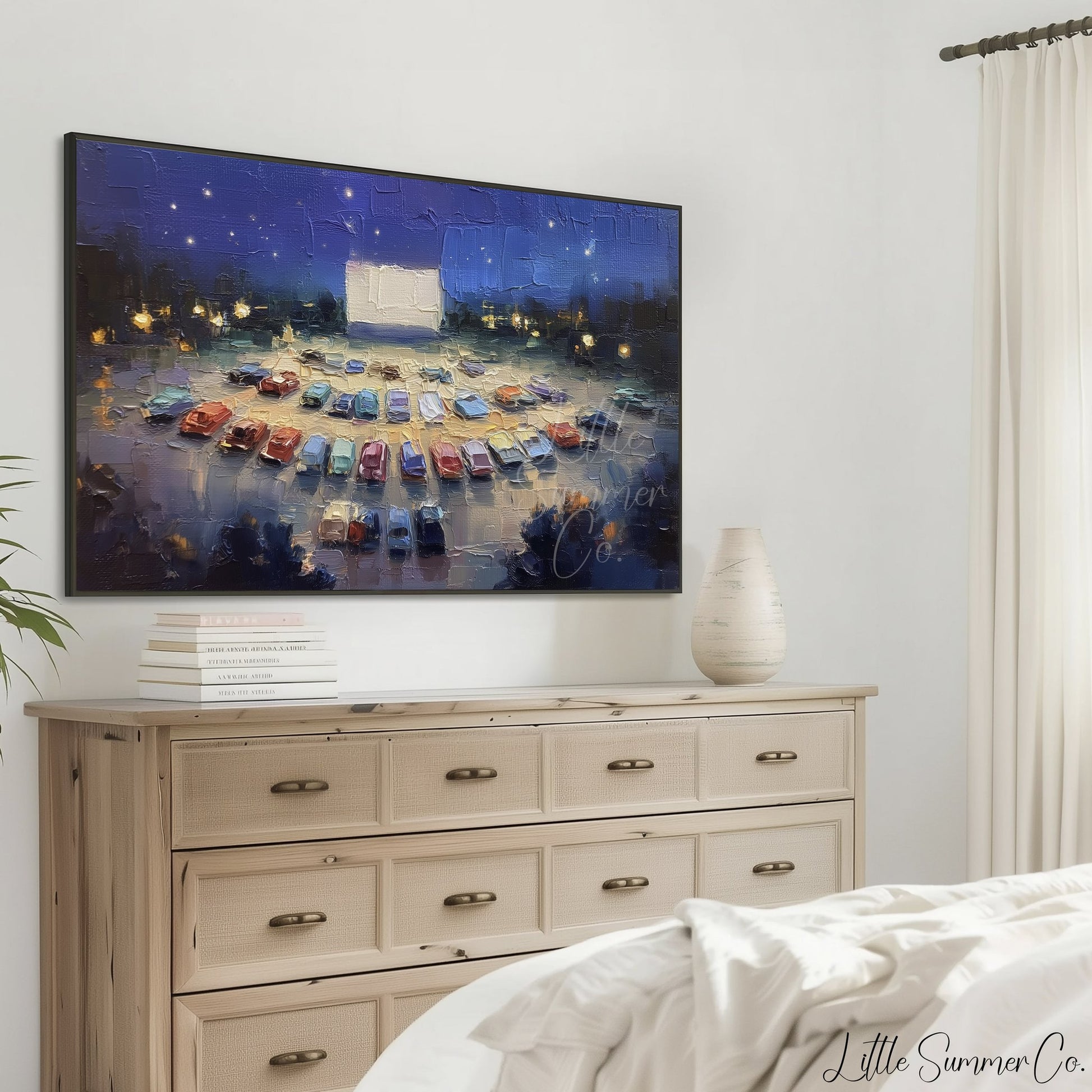 Drive-In Movie Night Frame TV Art displayed on a TV