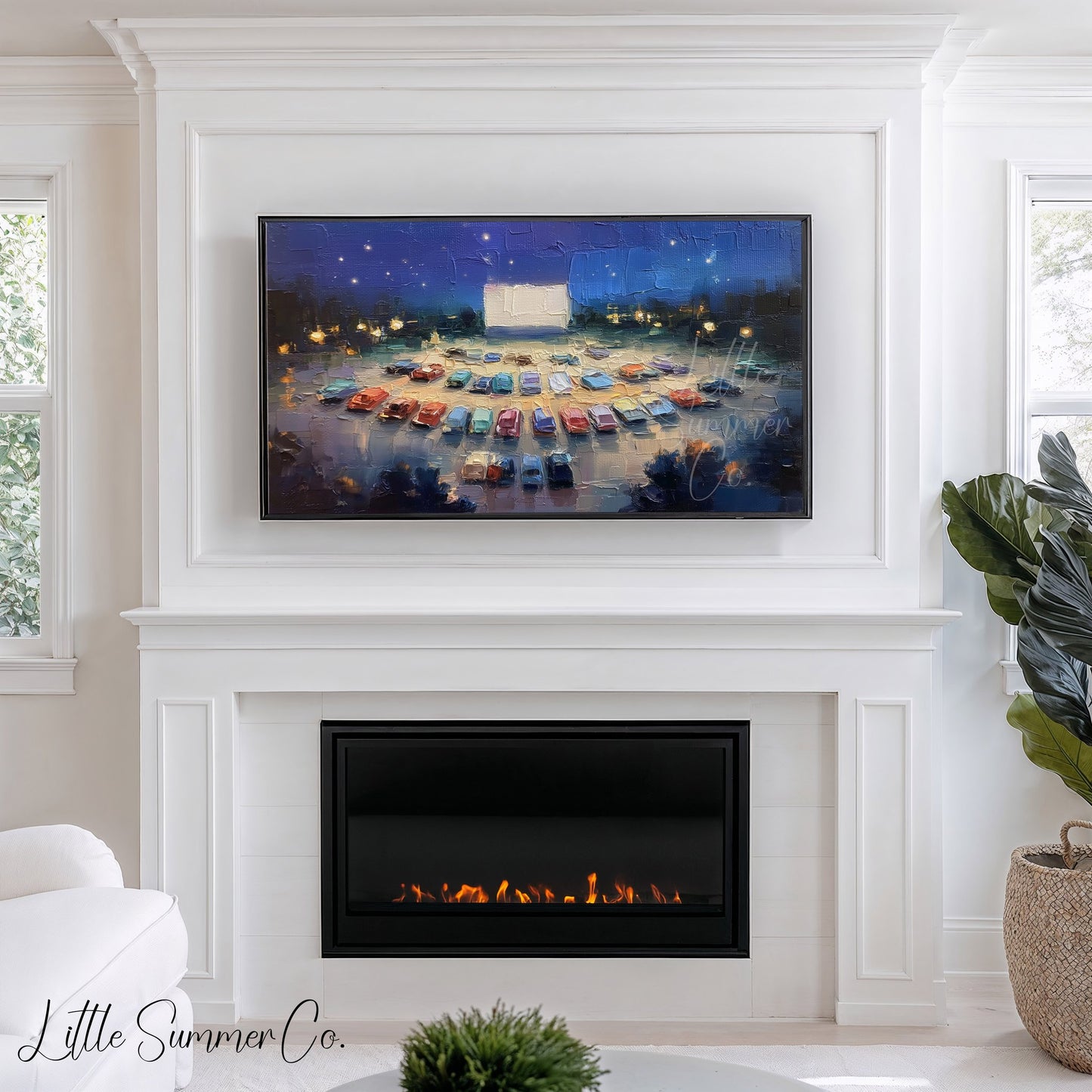 Drive-In Movie Night Frame TV Art displayed on a TV