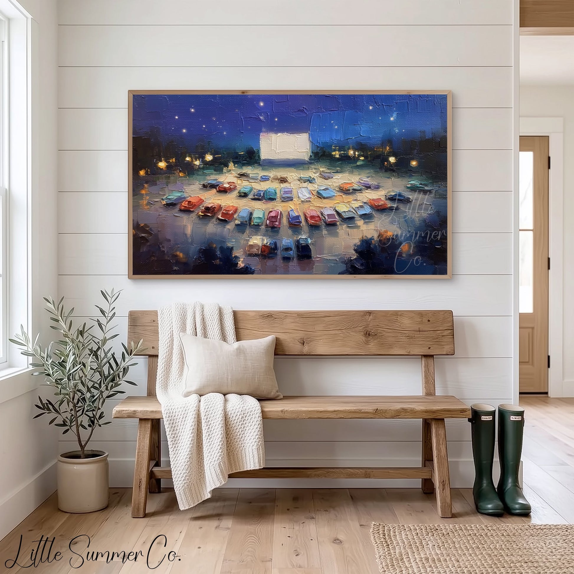 Drive-In Movie Night Frame TV Art displayed on a TV