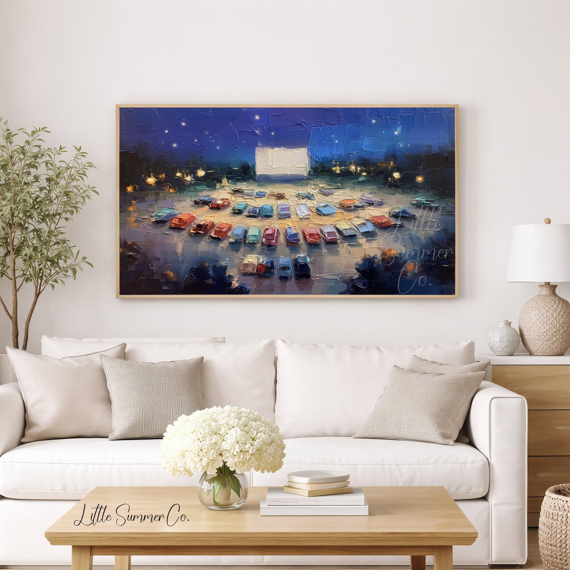 Drive-In Movie Night Frame TV Art displayed on a TV