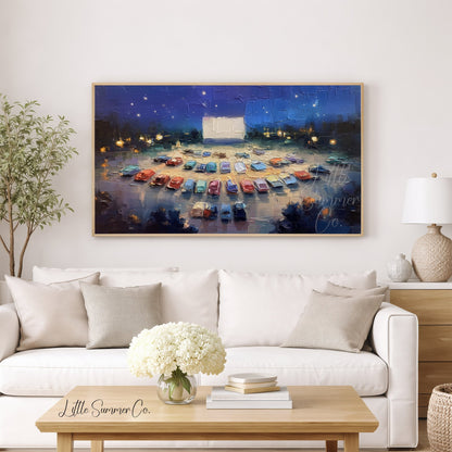 Drive-In Movie Night Frame TV Art displayed on a TV