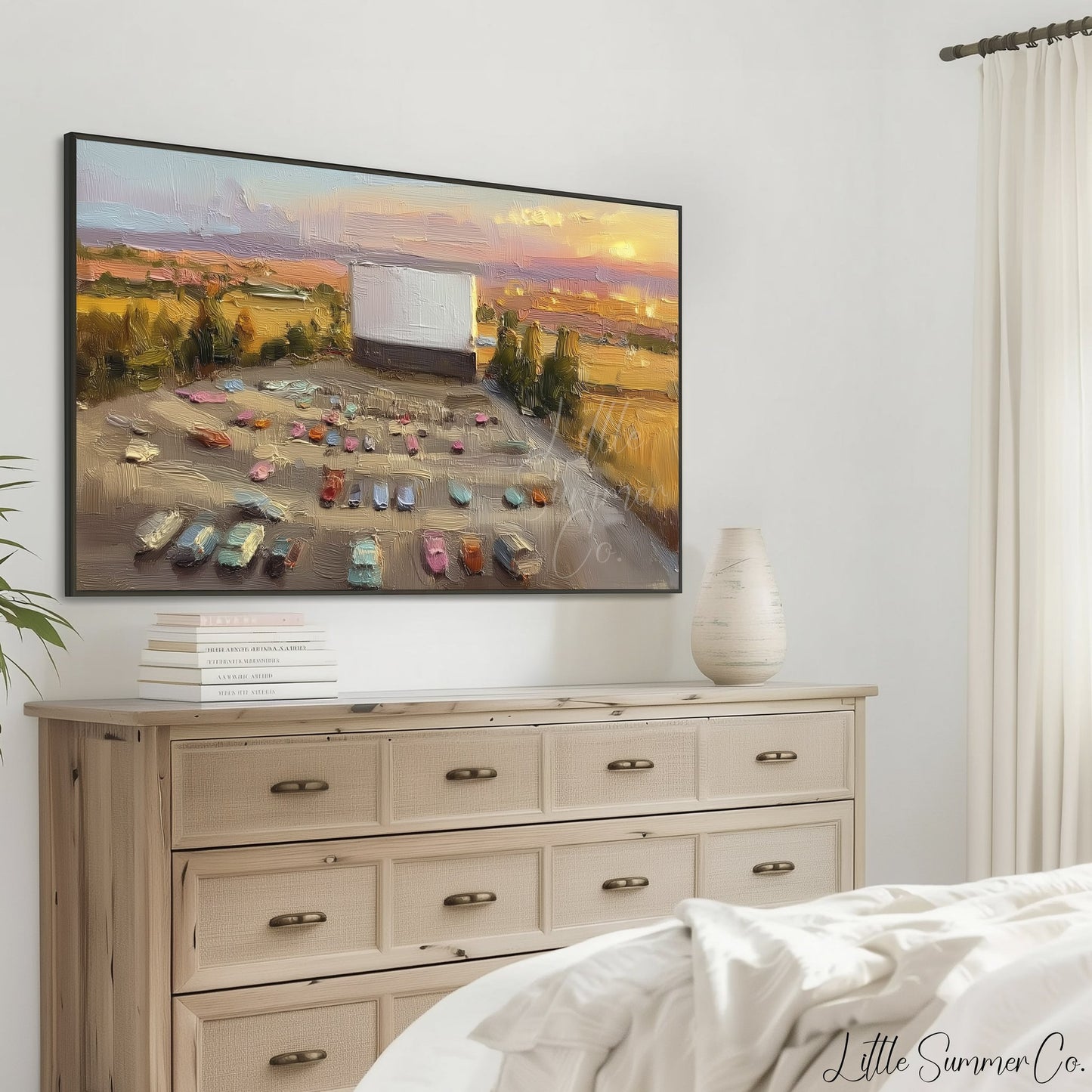 Drive-In Cinema at Sunset Frame TV Art displayed on a TV