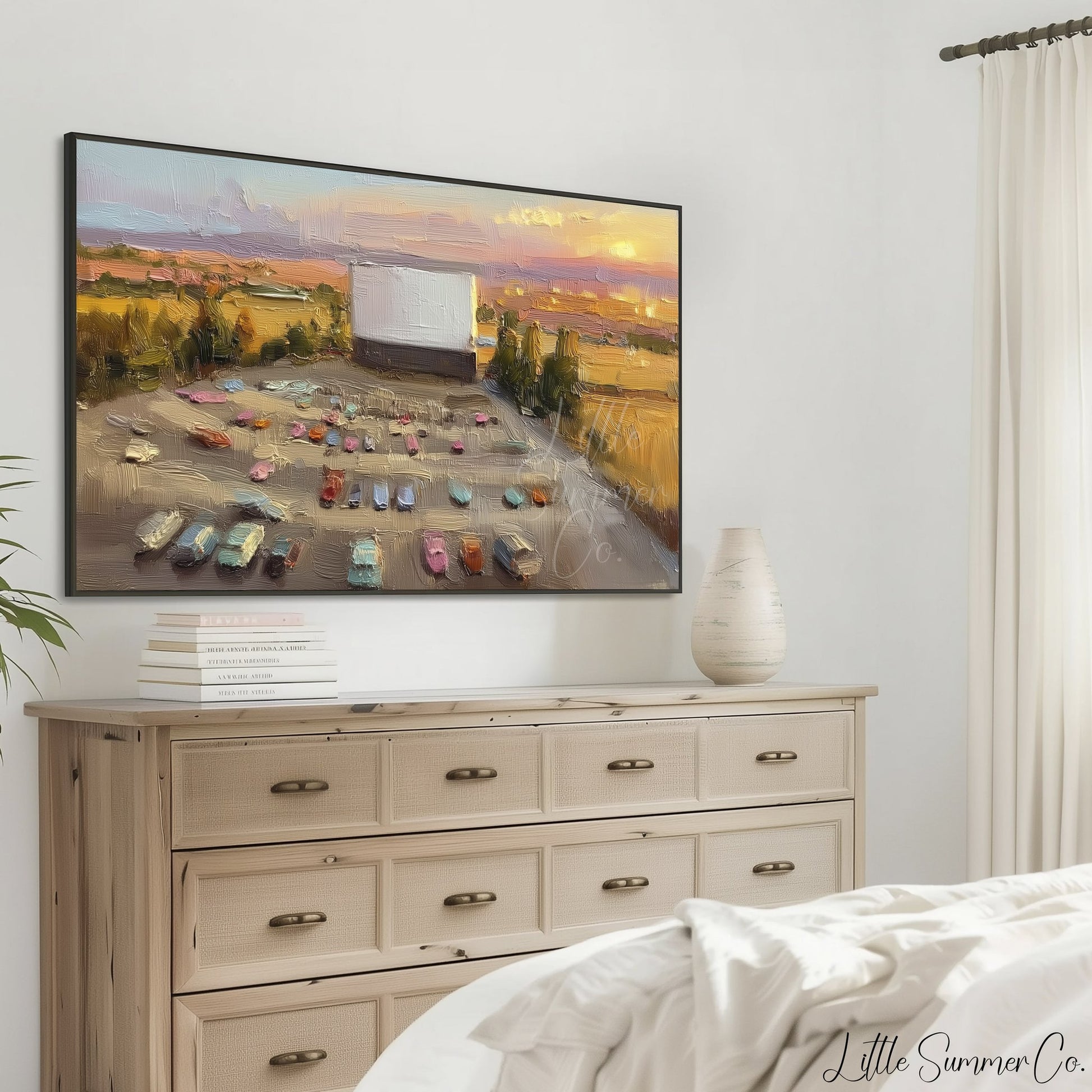 Drive-In Cinema at Sunset Frame TV Art displayed on a TV