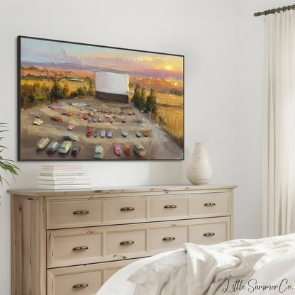 Drive-In Cinema at Sunset Frame TV Art displayed on a TV