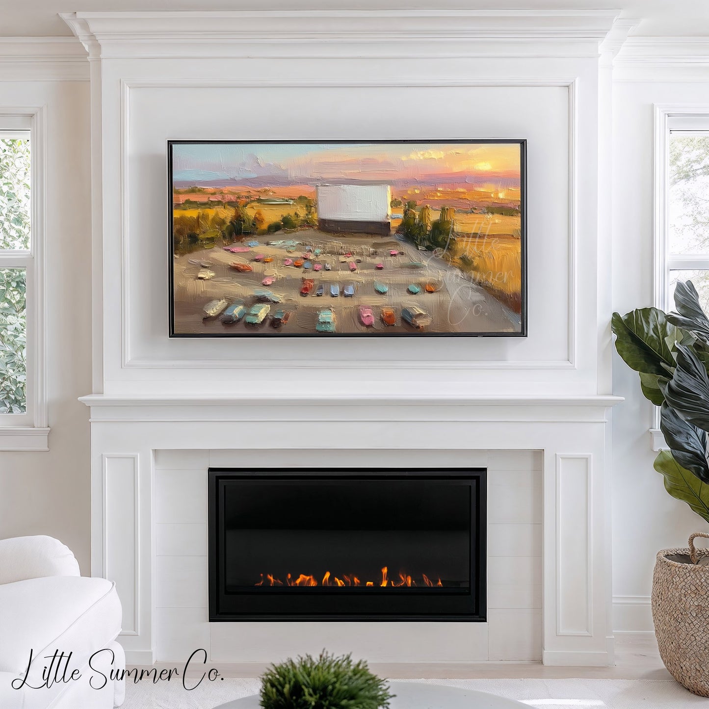 Drive-In Cinema at Sunset Frame TV Art displayed on a TV