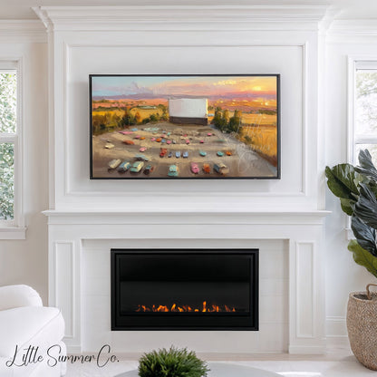 Drive-In Cinema at Sunset Frame TV Art displayed on a TV