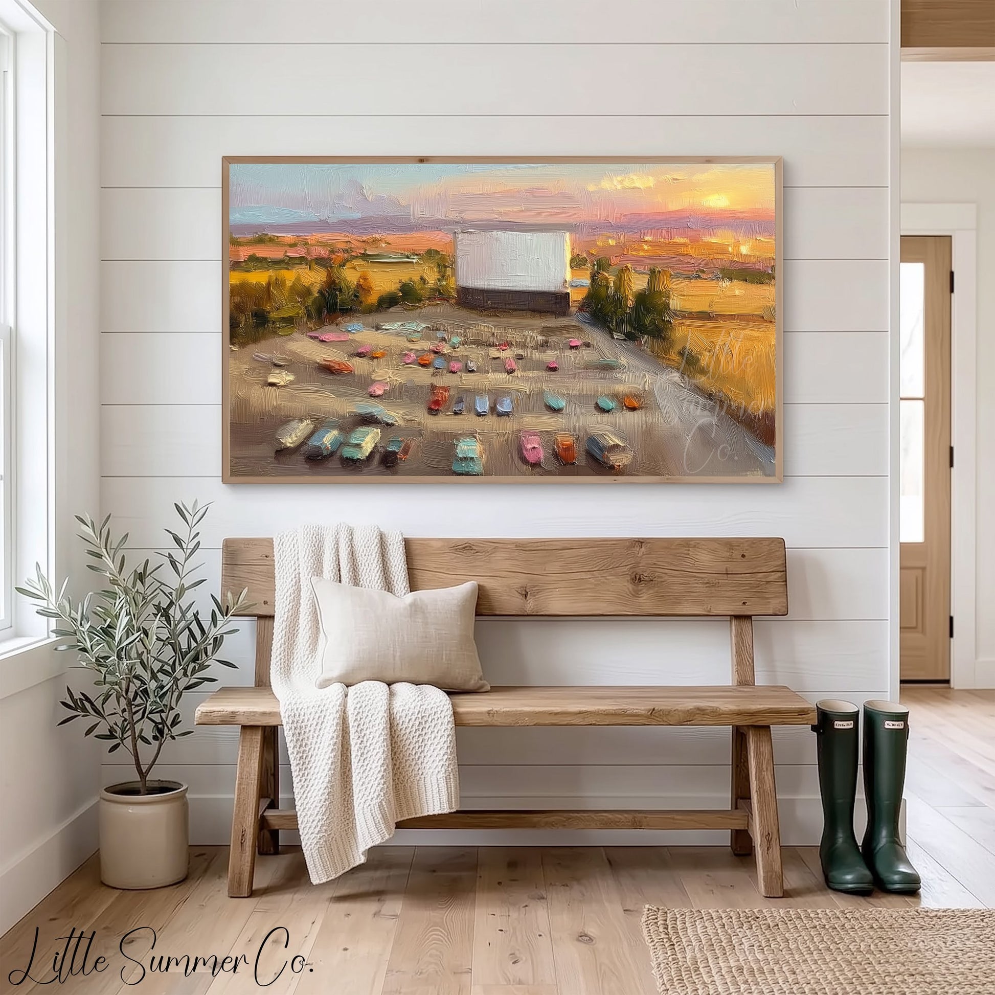 Drive-In Cinema at Sunset Frame TV Art displayed on a TV
