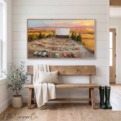 Drive-In Cinema at Sunset Frame TV Art displayed on a TV