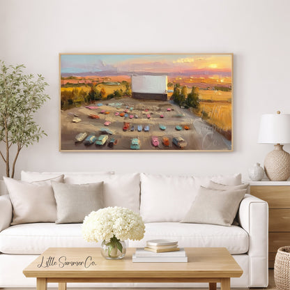 Drive-In Cinema at Sunset Frame TV Art displayed on a TV