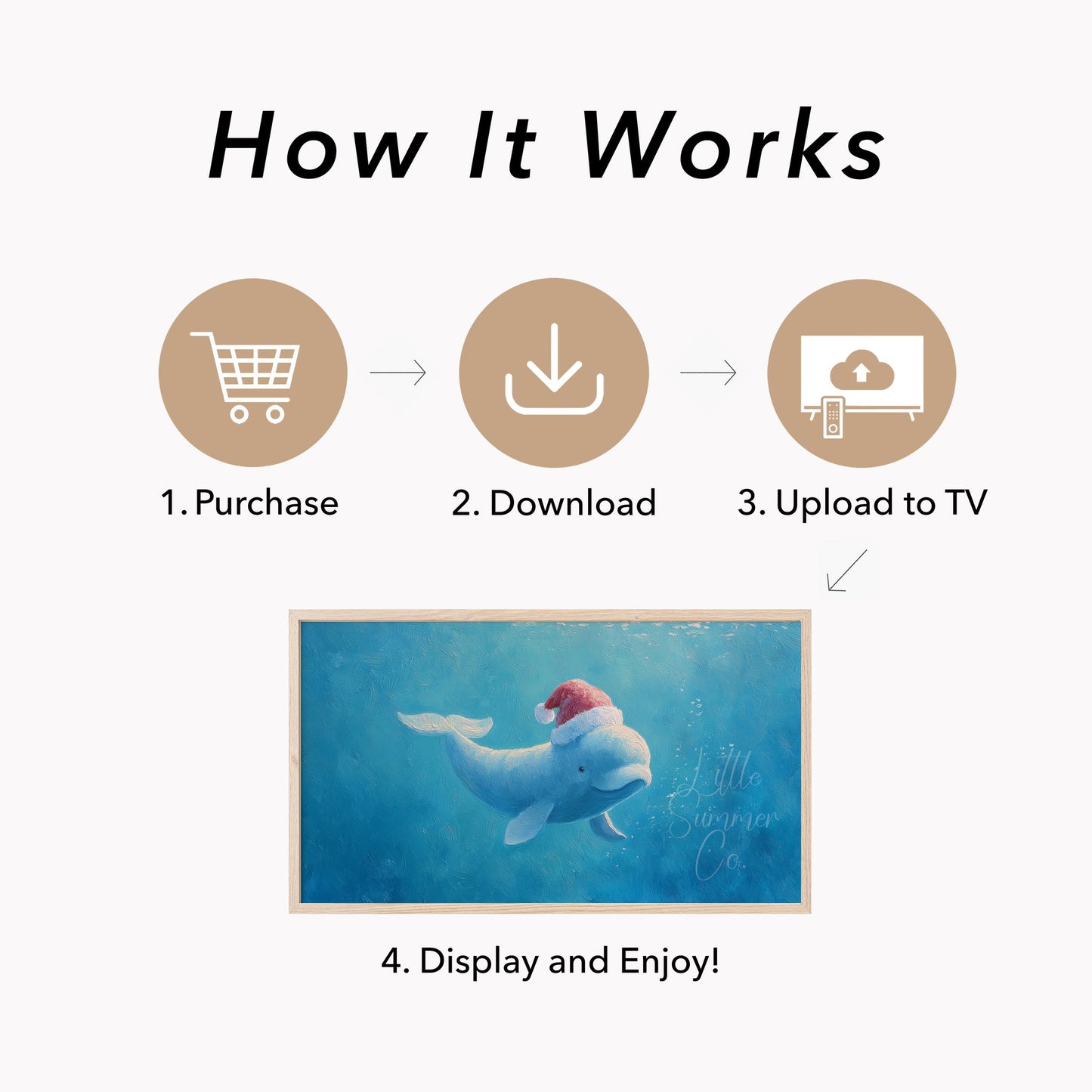 Beluga Whale in Santa Hat Frame TV Art displayed on a TV