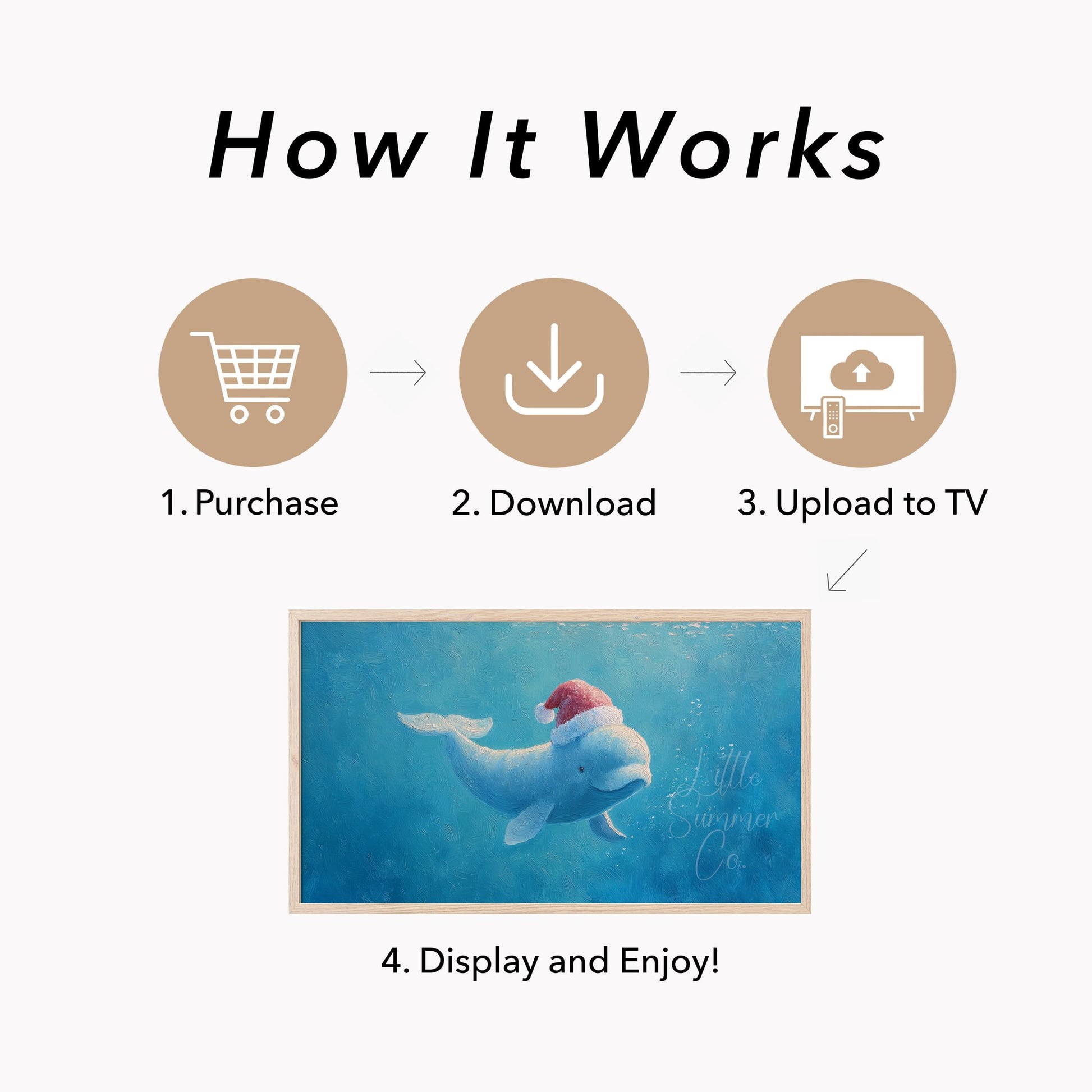 Beluga Whale in Santa Hat Frame TV Art displayed on a TV