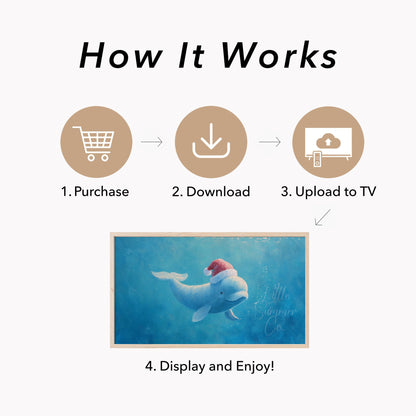 Beluga Whale in Santa Hat Frame TV Art displayed on a TV