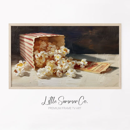 Popcorn and Movie Ticket Frame TV Art displayed on a TV