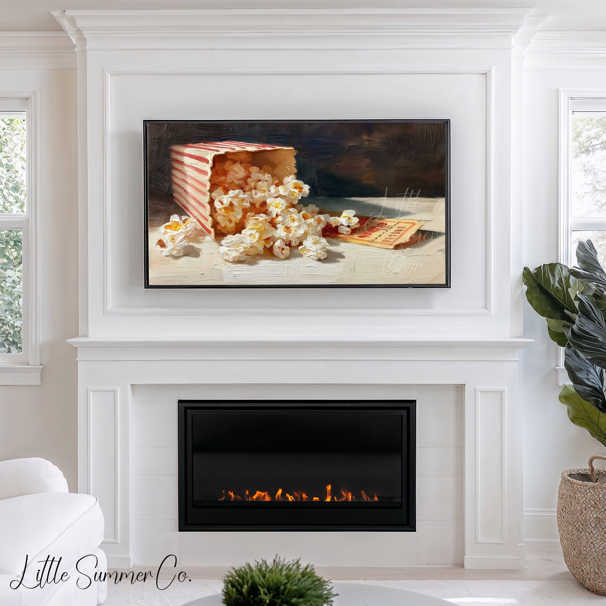 Popcorn and Movie Ticket Frame TV Art displayed on a TV