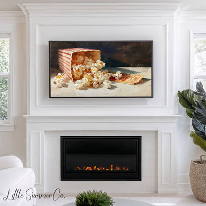Popcorn and Movie Ticket Frame TV Art displayed on a TV
