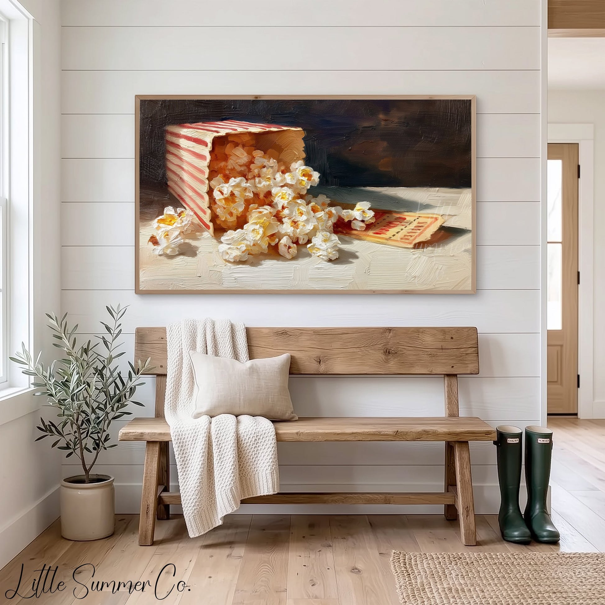 Popcorn and Movie Ticket Frame TV Art displayed on a TV