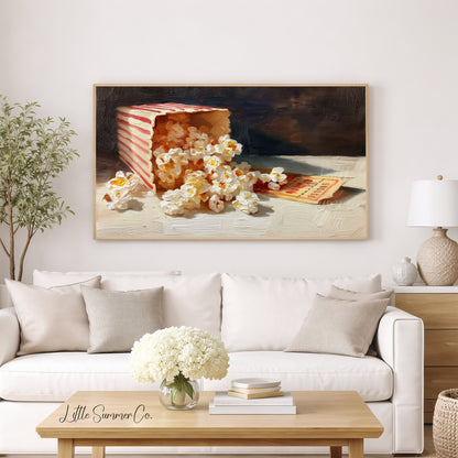 Popcorn and Movie Ticket Frame TV Art displayed on a TV