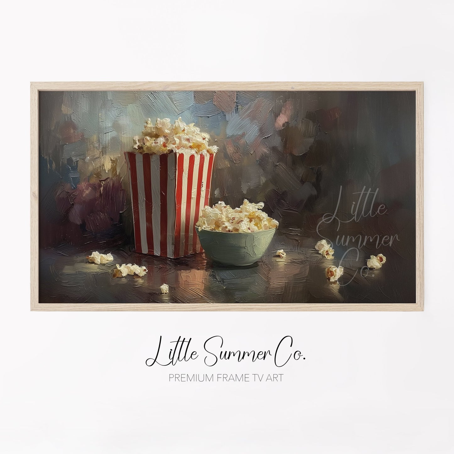 Popcorn Bucket and Bowl Frame TV Art displayed on a TV