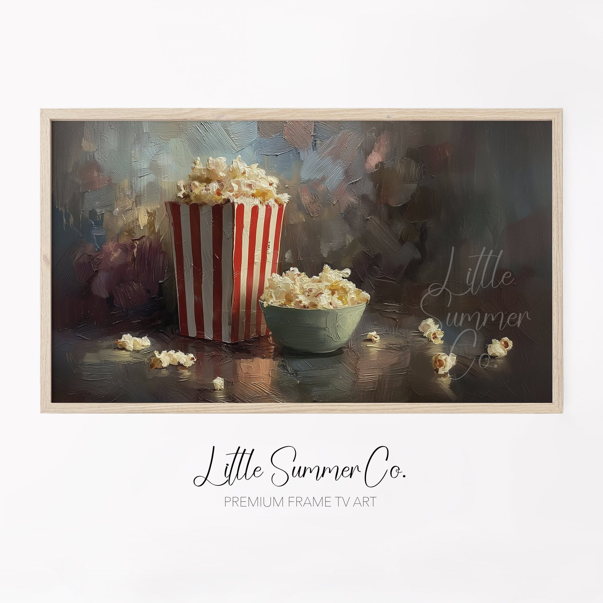 Popcorn Bucket and Bowl Frame TV Art displayed on a TV