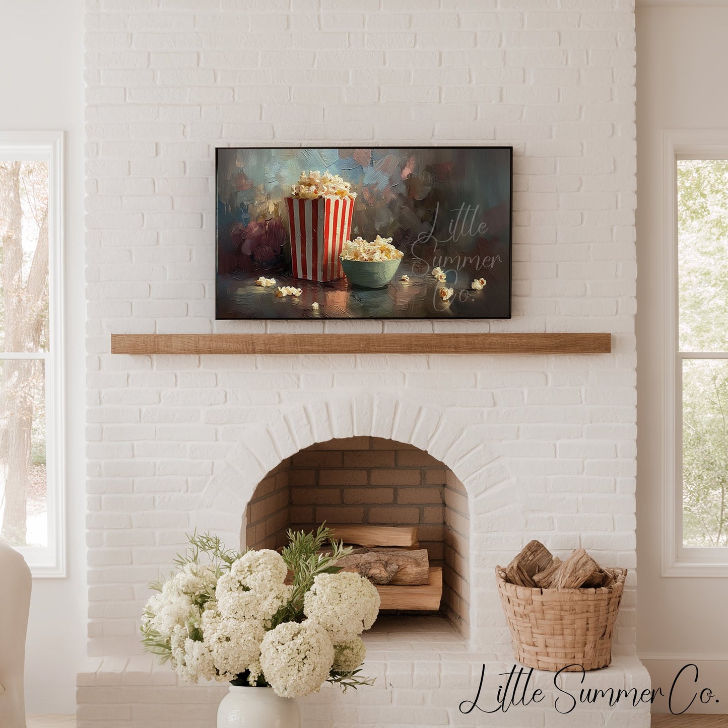 Popcorn Bucket and Bowl Frame TV Art displayed on a TV
