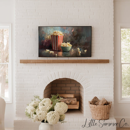 Popcorn Bucket and Bowl Frame TV Art displayed on a TV